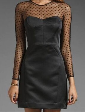 Milly Black Satin Polka Dot Sheer Sleeve Cocktail Dress